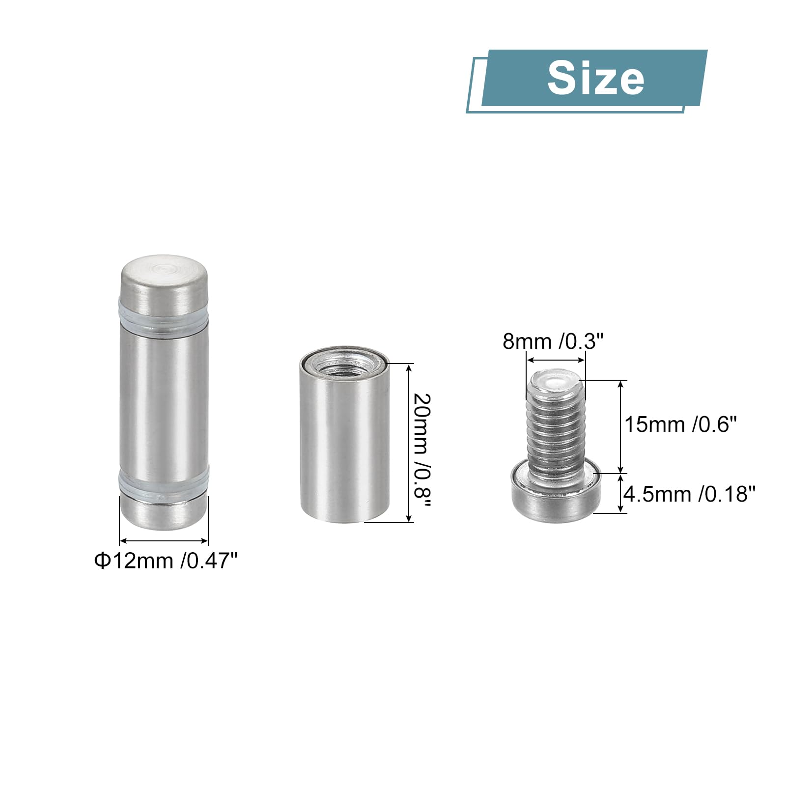 QUARKZMAN 12pz Distanziali per Targhe 12x30mm Vite di Supporto a Doppia Testa in Acciaio Inossidabile Viti Distanziatrici Parete per Cartello Vetro Acrilico Porta Pubblicitario, Argento