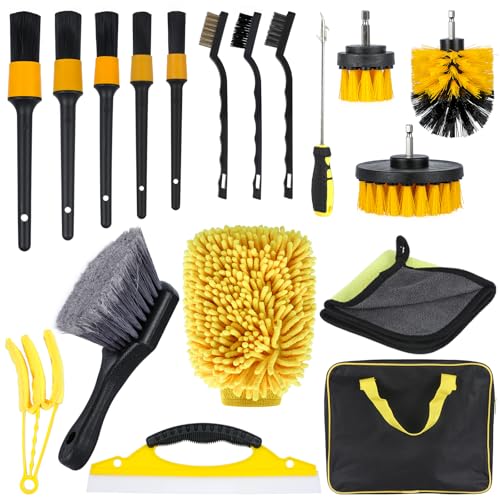 ADODIECA 18pcs Car Cleaning Kit Interior,Car Detailing Brush, Car Wash Kit Car Cleaning Kit Interior Detailing Kit for Car Wash Brush Kit Interior Exterior Wheels, yellow