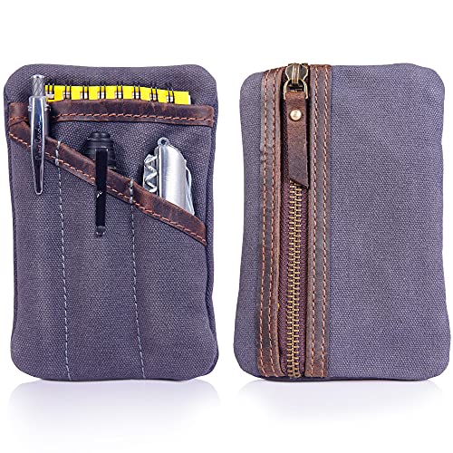 Waxed Canvas EDC Pocket Organizer (6â€ x 4â€ x .5â€) â€“ Compact EDC Pouch for Men â€“ Multi-Tool Back Pocket Tool Pouch for Notebook/Mobile, Pen & EDC Gears â€“Everyday Quick Grab Carry EDC Wallet