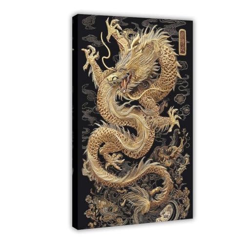 Impression sur toile motif dragon doré grand format 61x91,4 cm
