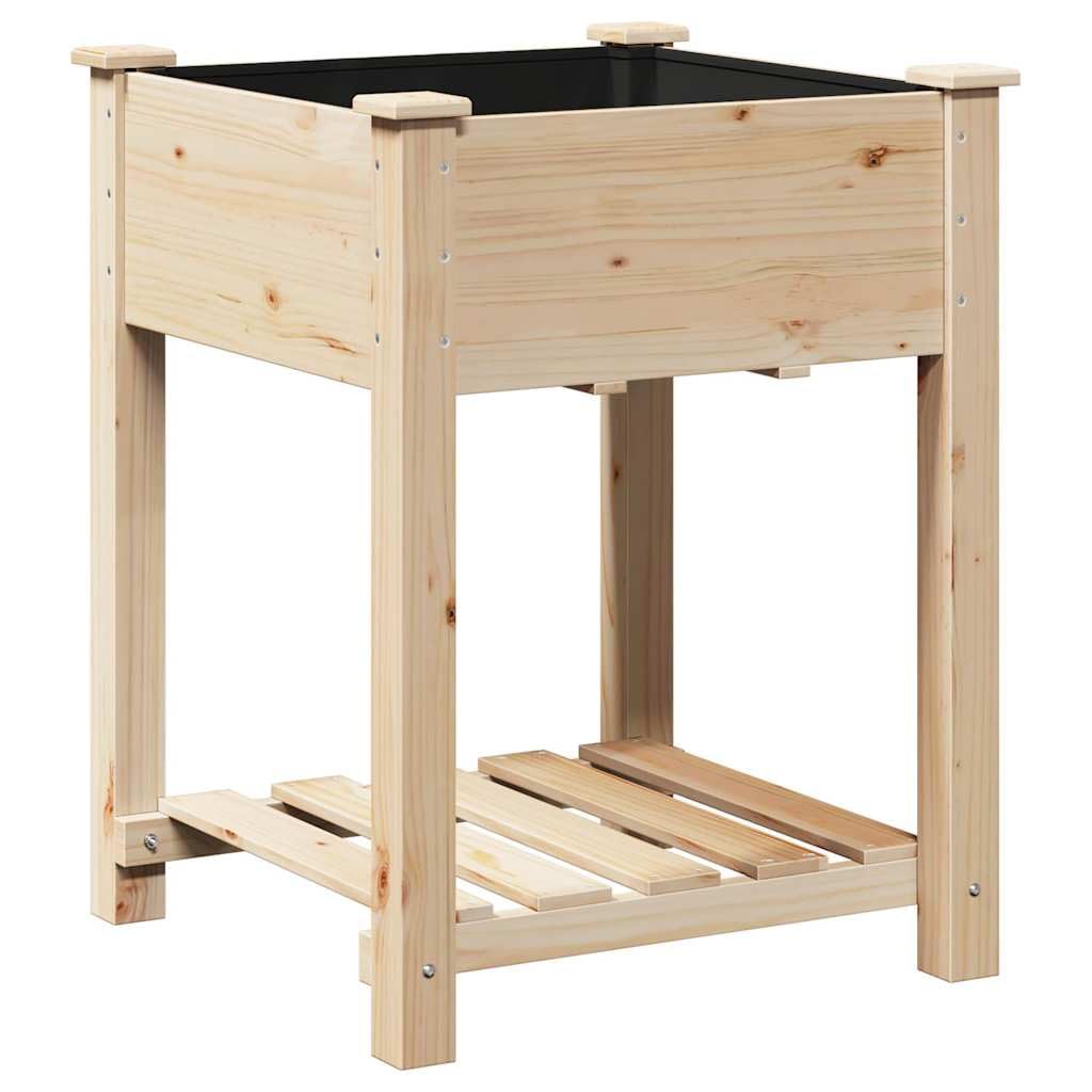 Garten-Pflanzgefäß mit Regal Beige 60,5 x 60 x 76,5 cm, Pflanzkübel mit Ablage aus Fichtenholz, Beiger Blumenkasten für Außenbereich, minimalistischer Pflanzer mit integriertem