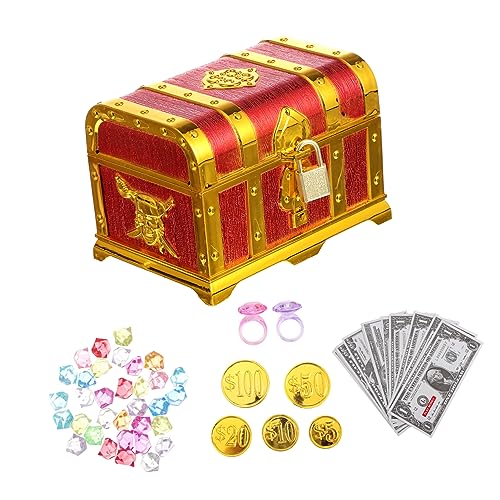 OSOLADY レトロ風プラスチック製海賊の宝箱 おもちゃ収納ボックス 男の子女の子向け アドベンチャーゲーム用 宝探し遊びに 適した小型チェスト