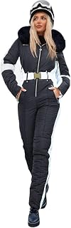 Zwurew Women's Waterproof Winter Ski Jumpsuit Snowsuit with Detachable Fur Collar & Adjustable Belt