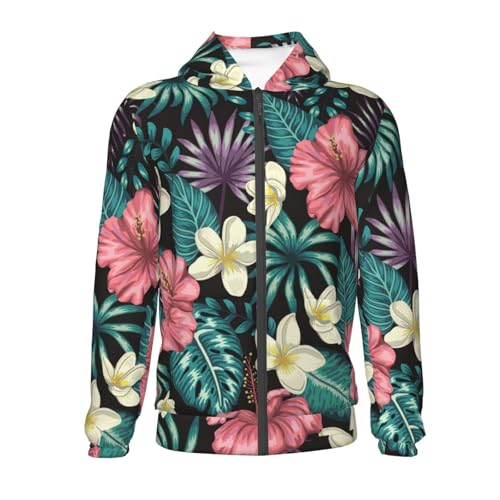 Green Tropical Leaves Kid Hoodies Boys Zip Up Sweatshirts Girls Pullover with Pocket2