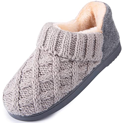 Women’s Warm Wool Yarn Cable Knitted Bootie Slippers Memory Foam Non-Skid Sole House Shoes Indoor Outdoor(Medium / 7-8 B(M) Us, Gray) #TOP18