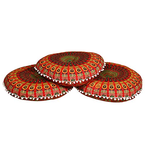 Casa Moro Indisches Yogakissen Mandala Saira Rot & Grün mit Füllung Ø 55cm x Höhe 12cm rund aus Baumwolle… – Bild 4