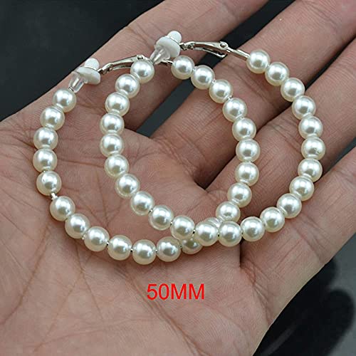 3 Pairs Pearl Hoop Clip On Earrings Non Pierced Earrings for Women Pearl Clip Earrings for 30 MM, 40 MM, 50 MM4