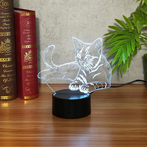3D gato LED noche luz 7 colores acrílico animal LED noche luz táctil USB carga decoración noche luz Cover