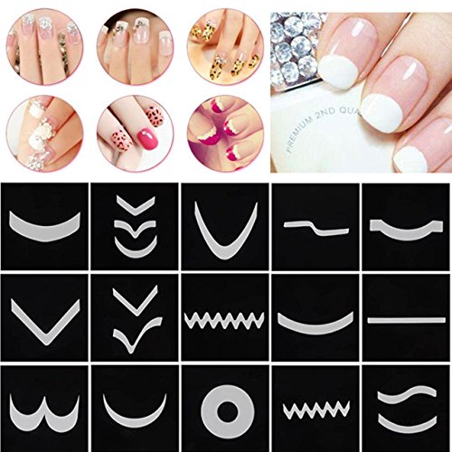 CCbeauty French Nail Stickers Nail Art DIY French Tip Guides French Manicure Template Sticker Decals Nail Accessories (18 Sheet/Pack)