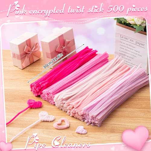 Image of Peryiter 500 Pcs Pipe Cleaners for DIY Flower Bouquets, Chenille Stems for Graduation Bouquet Crafts, Fuzzy Sticks for Handmade Flowers, DIY Gift, Art Projects(Pink,12 Inch)