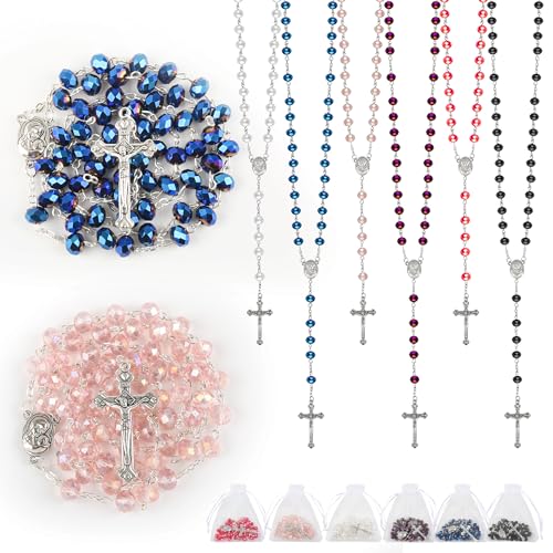 30 Set Rosary Bead Bulk Catholic Crystal Glass Rosaries Beads for Women Men Jesus Holy Cross Rosary with Organza Bags Baptism First Communion Church Religious Present