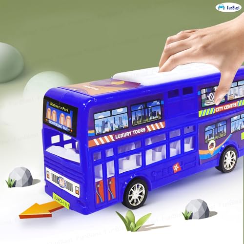 Image of FunBlast Double Decker Bus Toy for Kids - Pull Back Vehicle Toy, Push & Go Toy Bus for Boys & Girls Age 3+, Fun Birthday Gift for Kids (Blue)