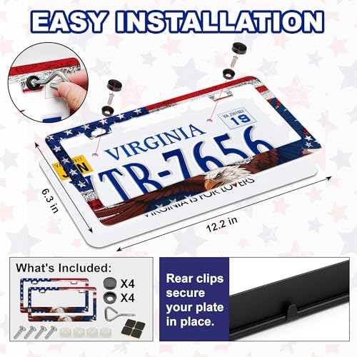 Image of American Flag License Plate Frame 2 Pack Patriotic Plate Holder