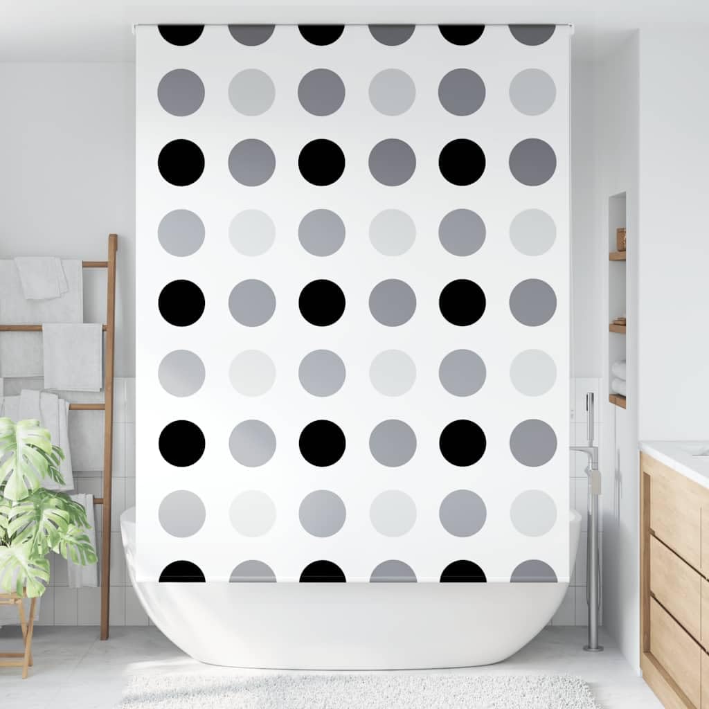 Tenda a rullo per doccia, 150 x 240 cm, motivo circolare senza fori, in PEVA impermeabile, design moderno con guida in alluminio, per bagno, cucina e balcone