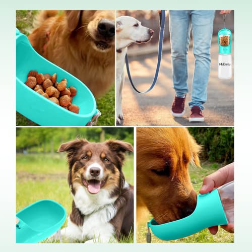 MYDAISY Spülmaschinenfest Trinkflasche Hunde für Unterwegs 550ml mit 100g Futterbehälter - Auslaufsichere Hunde Trinkflasche Geeignet für Hunde und Welpen - Hundezubehör to Go
