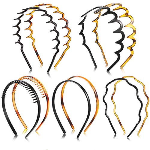 10 Pieces Plastic Headband Non-Slip Teeth Comb Hairband Wavy Toothed Hairband Hair Accessory for Women Girls, 5 Styles, Black and Brown