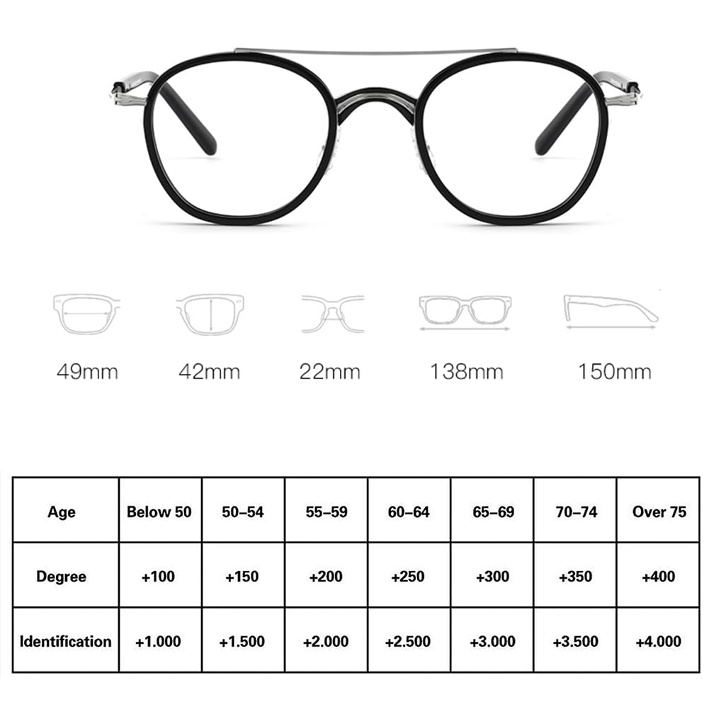 JIETIAN Okulary do czytania Vintage Pure Titanium Smart Zoom HD Anti Blue Light, 1.56 Soczewka asferyczna Okulary powiększające,04,+1.5