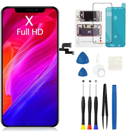 for iPhone X Screen Replacement 5.8 Inch COF FHD Display 3D Touch Digitizer with Waterproof Adhesive + Tempered Glass + Repair Kit for Model A1865 A1901 A1902