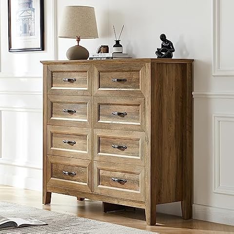 LINSY HOME Drawers Dresser for Bedroom, Wood Bedroom Dresser Farmhouse Drawer Chest, Tall Dresser for Closet, Dressers Organizer for Living Room, Closet, Hallway Cover