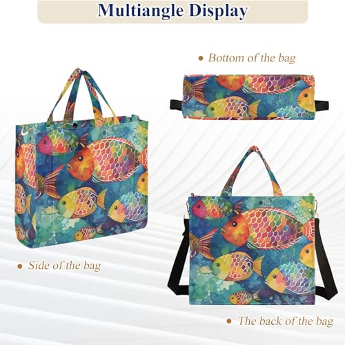 Bolso tote de mujer con estampado de peces acuarela miniatura 6