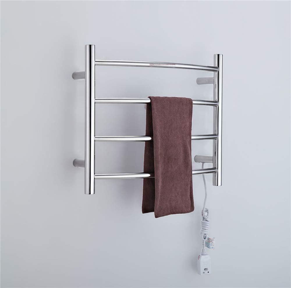 Toallero eléctrico calefactado de Acero Inoxidable 304, radiador de diseño Curvo, toallero eléctrico de Pared con 4 Barras, para baño, cableado.(HardWire)