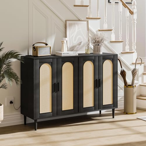 Garveehome 5AIZVO_UCWICXEGB_VMIPAKSYXP5G Sideboard Buffet Cabinet, 4 Rattan Doors Accent Storage Cabinet thumb #3