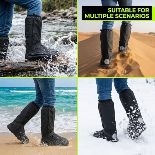 Image of PALAY Waterproof Rain Shoe Covers Reusable Protective Shoe Covers with Non Slip Sole Elastic Fit Zipper Design for Monsoon Commuting Cycling Outdoor Use, Black, S
