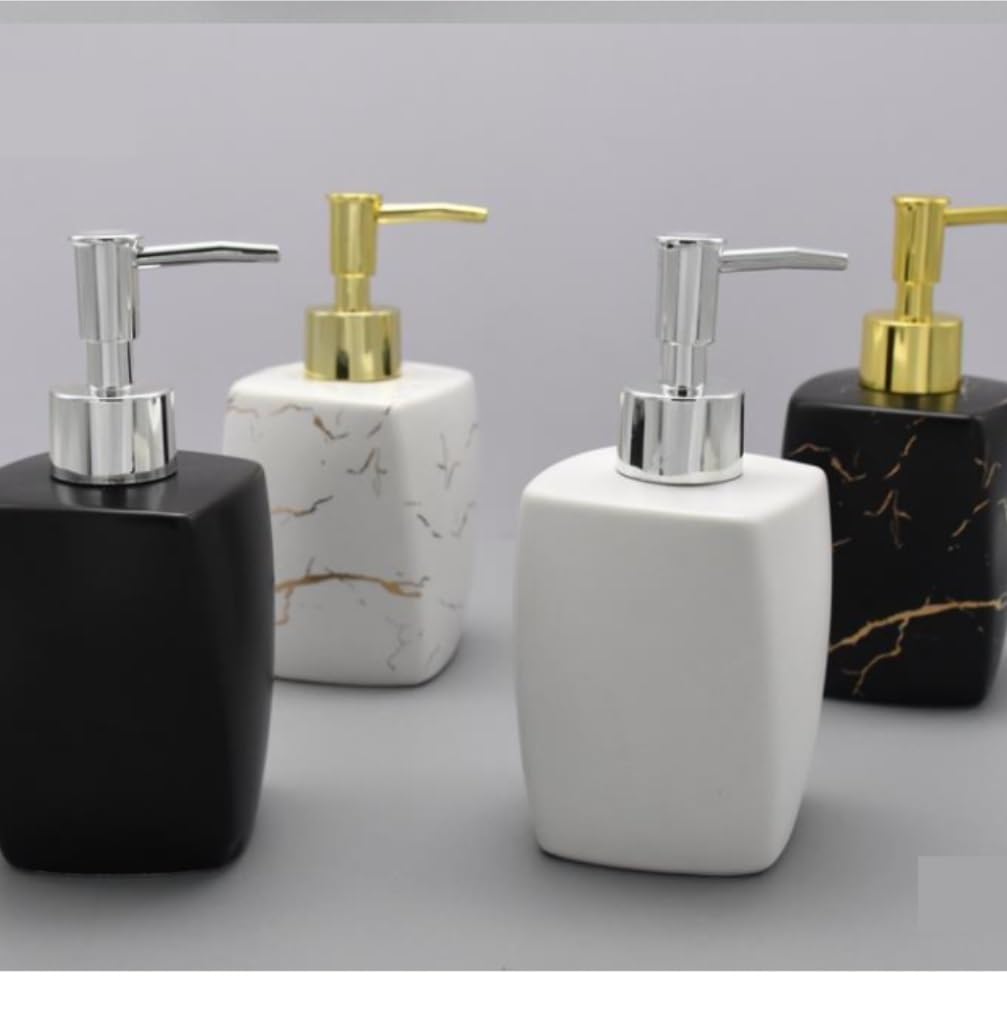 Dispensador de Jabón Líquido Dispensador De Jabón Y Loción Cerámica, Botella Líquido Decorativa Vacía Rellenable con Bomba Botellas de Aseo(Black)