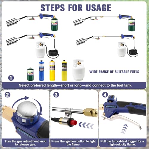 Propane Torch Weed Burner Kit,High Output with 12.5FT Hose,Heavy Duty Blow Torch Flamethrower with Long/Short Mode for Flame Weeding,Roofing,Ice Snow Melting,Road Marking,BBQ(33.4") by EASITALY - Image 5