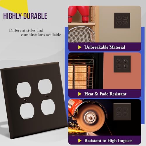 Image of ENERLITES Duplex Receptacle Outlet Wall Plate, Midway Size 2-Gang 4.88 inch x 4.92 inch, Unbreakable Polycarbonate Thermoplastic, UL Listed, 8822M-BR, Brown