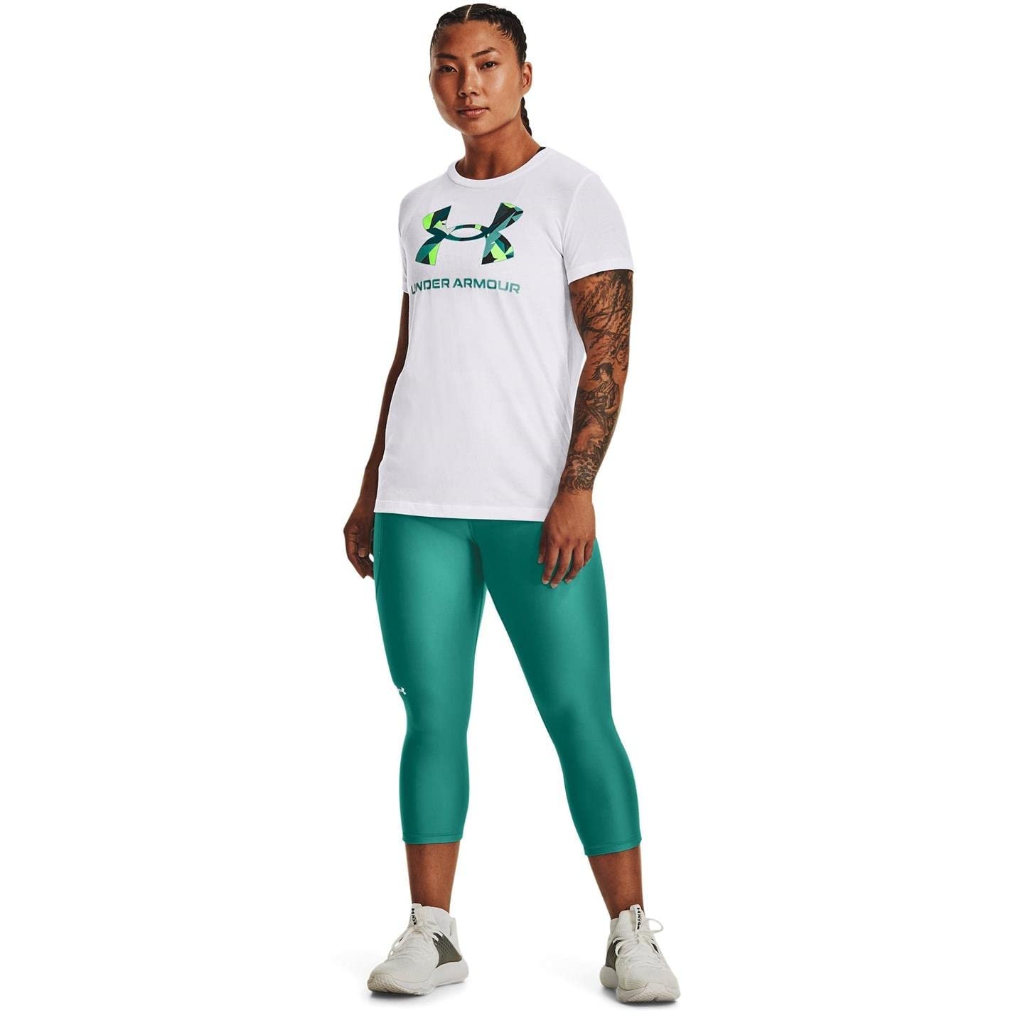 Under Armour Mujer UA Sportstyle Graphic Manga Corta Top, Blanco/Neptune, XS