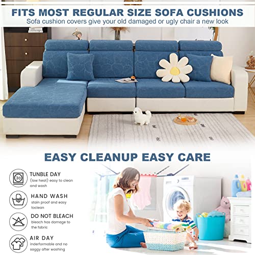 Sofa Seat Cushion Covers- High Stretch Non-Slip Couch Sofa Cover 1-Piece Universal for 1 2 3 4 Seater L Shape Sofa Slipcovers for Living Room Dogs Pet (M Size Backrest Cover, Leaves Dark Blue)
