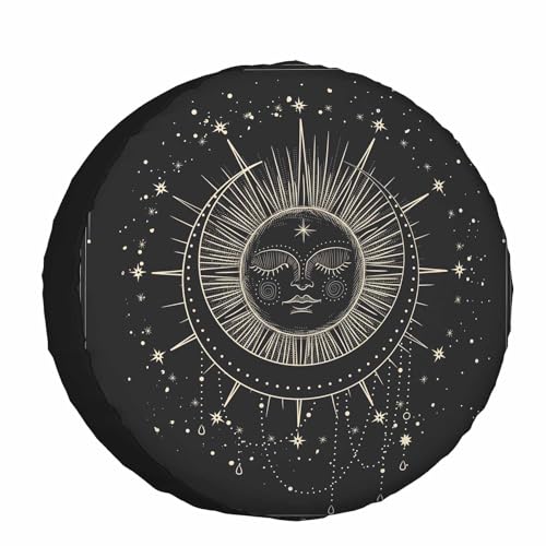 Image of Sun and Moon Spare Tire Cover 15 inch Wheel Beautiful Sleeping Face Bright Stars Protectors Weatherproof Universal for Trailer Tire Cover Rv SUV Truck Camper Travel Trailer