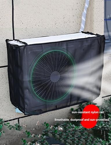 Funda de aire acondicionado, cubierta impermeable para bomba de calor con red protectora para ventana exterior de aire acondicionado