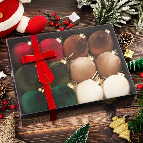 Festiva Christmas Tree Ornaments Velvet Balls - 12 Pcs 6 Color Shatterproof Christmas Tree Ornaments Velvet 3.15 Inch Balls, for Xmas Wedding Party Holiday Decorations (Gift Box)