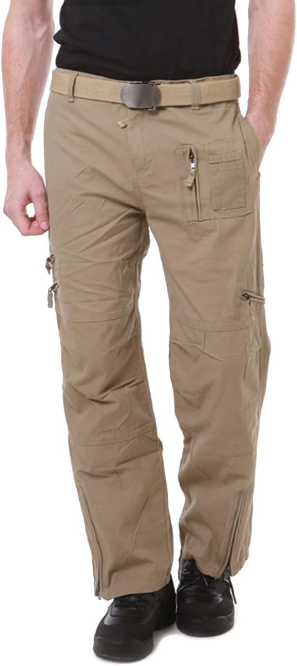 CRYSULLY Men's Cotton Multi-Pockets Work Pants Tactical Outdoor Military Army Cargo Pants (No Belt) - Image 5