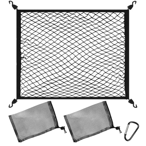 Image of Black Highly Elastic Cargo Net, Mesh Drawstring Bag, Car Boot Net + 2 Hooks
