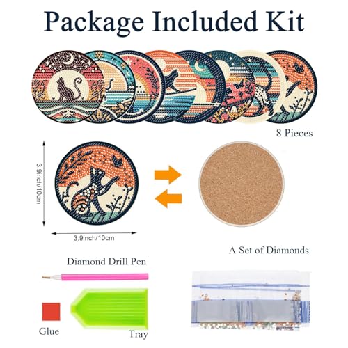 Save $3 with Code CVVDD9ZX on Cat Diamond Art Coasters Kit - Image 3