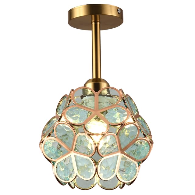 Petals Tiffany Style Ceiling Lights, Modern Cherry Blossom Light Shade with Polished Brass Pendant Light Fitting, Lamp Shades Ceiling for Living Room, Bedroom, Hallway, Kitchen