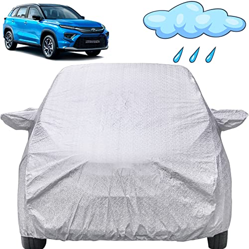 Image of Urban Cruiser Hyryder Waterproof Car Cover with Mirror Pockets, Shinning Silver Design, Non Woven Fabric,Triple Stitched, Compatible with Toyota Urban Cruiser Hyryder Car Cover (2023 /2024)