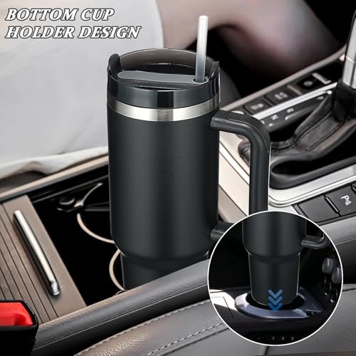 Image of Zephorus Personalized Stainless Steel Tumbler with Handle, 1200ml Capacity, Black Insulated Travel Mug with Straw, Custom Name Design (Black)