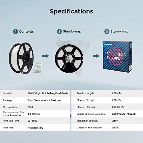 Image of FLASHFORGE 3D Printer Filament, PLA PRO Filament 1.75mm, 1KG Spool (2.2lbs), Dimensional Accuracy + /- 0.02mm for FDM 3D Printers, Better Tenacity & No Knotting (White)