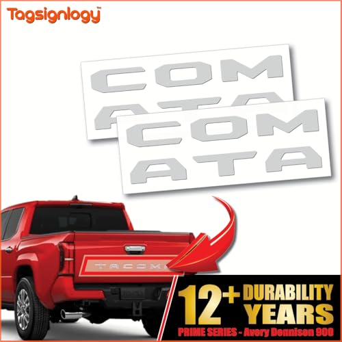 Image of (2 Sets) Prime Series UV Weatherproof Vinyl Decals Precut Letter Inserts Compatible Fits Tacoma Tailgate 2024-2026 (Gloss Light Gray)