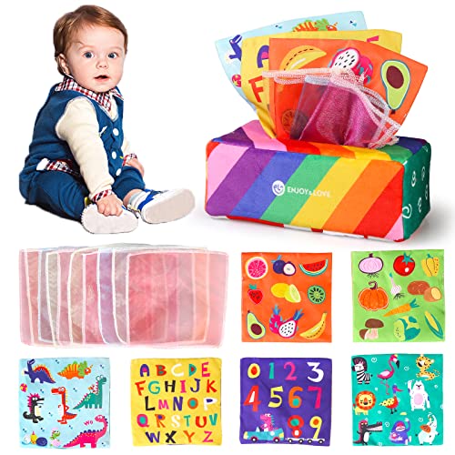 kramow Sensory Toys for Babies 6-12 Months Baby Soft Toys 0-6 Months Montessori Toys for 1 Year Old Tissue Box Toy Early Education Toy Gift for Newborn Girls Boys