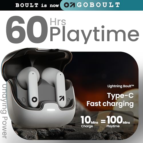 Image of GOBOULT Z40 True Wireless in Ear Earbuds with 60H Playtime, Zen ENC Mic, Low Latency Gaming, Type-C Fast Charging, Made in India, 10mm Rich Bass Drivers, IPX5, Ear Buds TWS (White)