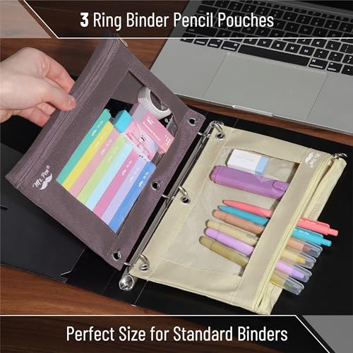 Image of Mr. Pen- Pencil Pouch for 3 Ring Binder, 2 Pack, 10 inchx6.75 inch, Smooth Zipper | Clear Window, Large Capacity Pencil Case with 3 Reinforced Grommets for School, Office, Supplies Storage | Clear Window, Large Capacity Pencil Case with 3 Reinforced Grommets for School, Office, Supplies Storage
