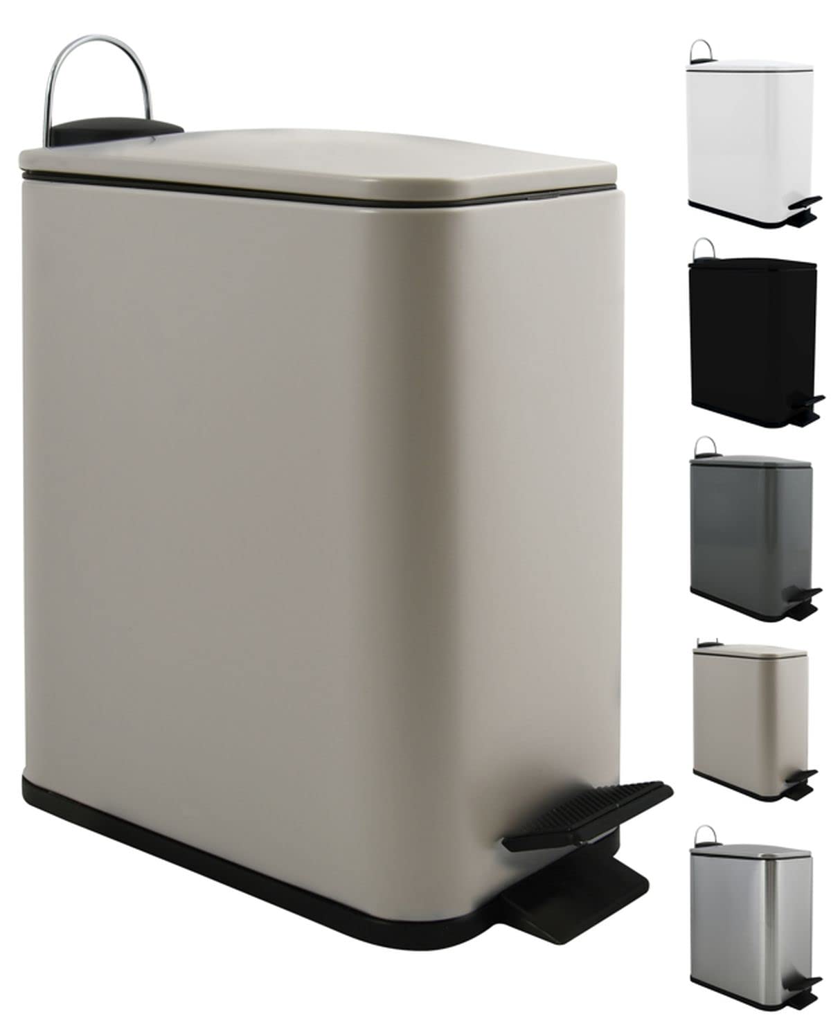 Spirella Erik Cosmetic Bin 5 Litres Stainless Steel with Soft-Close Mechanism and Inner Bucket Bathroom Bin Soft Close Waste Bin Taupe