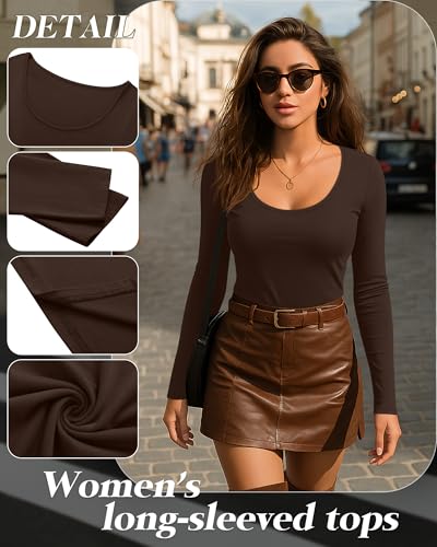 Ficerd 4 Pack Women's Long Sleeve T Shirts Scoop Neck Basic Tight Slim Fit Tops Casual Fashion Tee Shirts4