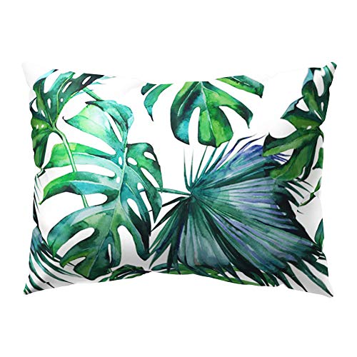 quanjucheer Funda de cojín rectangular con hojas verdes tropicales para sofá cama Cover