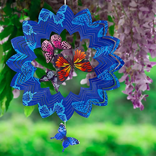 Wind Spinners Home Garden Decor, 12＂Patio Yard Backyard Outdoor Art Outside Decorations 3D Butterfly Metal Stainless Steel Decoration, Wind Spinner Gifts For Lawn Hanging Pinwheels Crafts Ornaments #TOP3